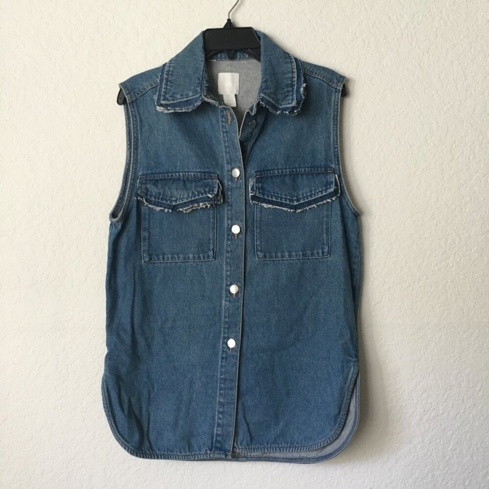 H&M DIY Distressed Denim Vest Womens XS Blue Jean Vest - Picture 1 of 11